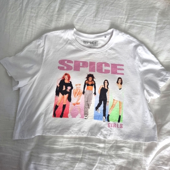 Tops - SPICE GIRLS white crop t-shirt